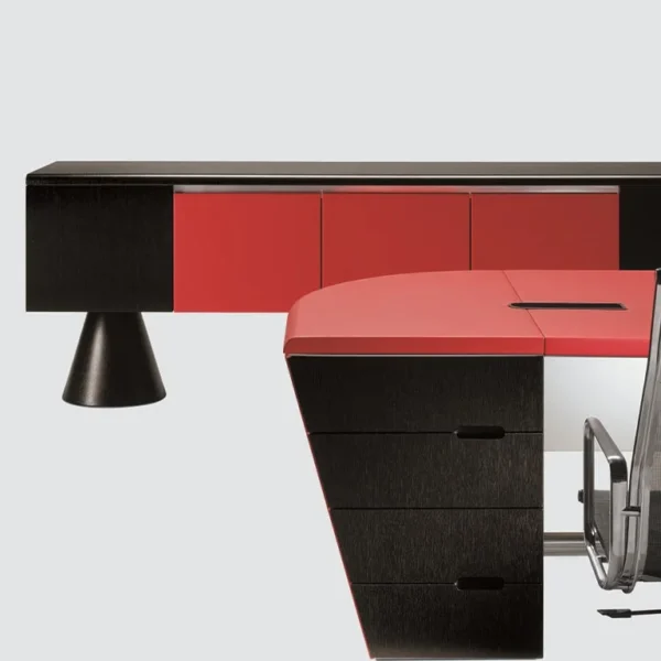Stylish sideboard in real wood and red leather
