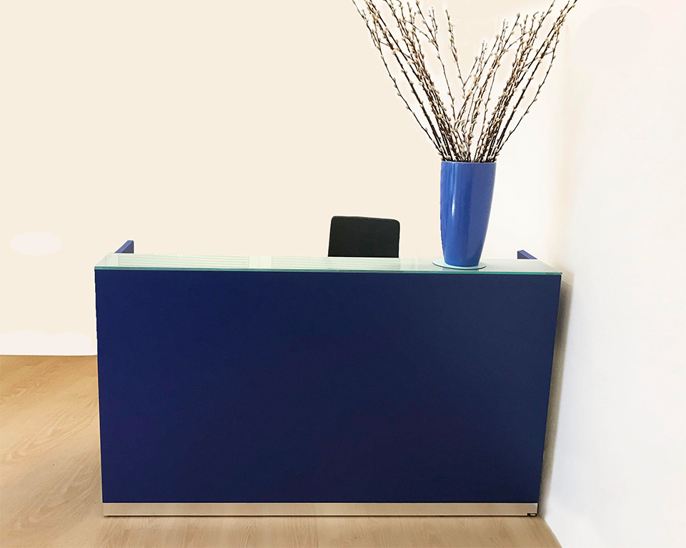 BG small designer reception desks in royal blue or 14 other lacquered colours