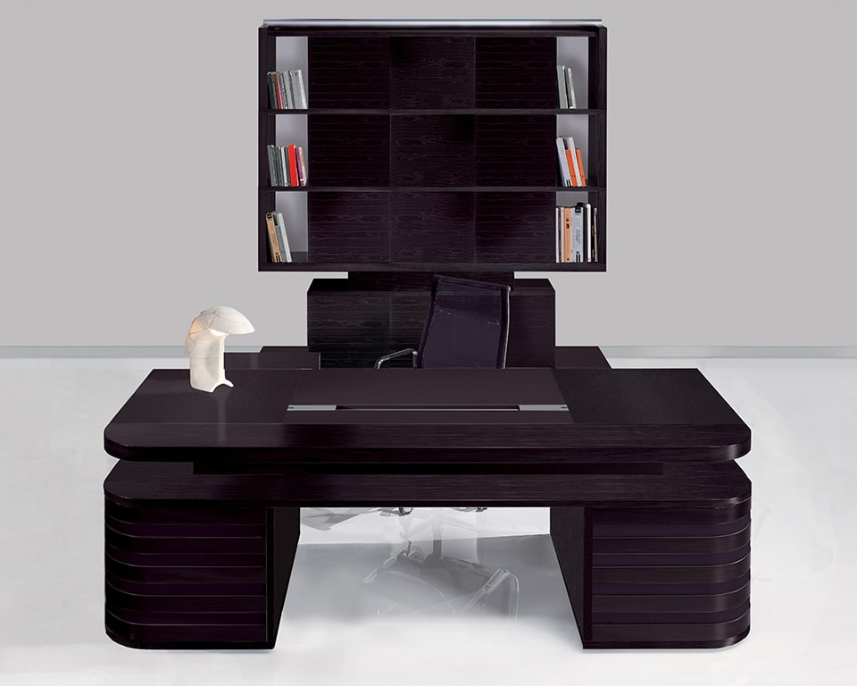 Edoc CEO double pedestal luxury executive desks in high quality wood with leather inlaid top
