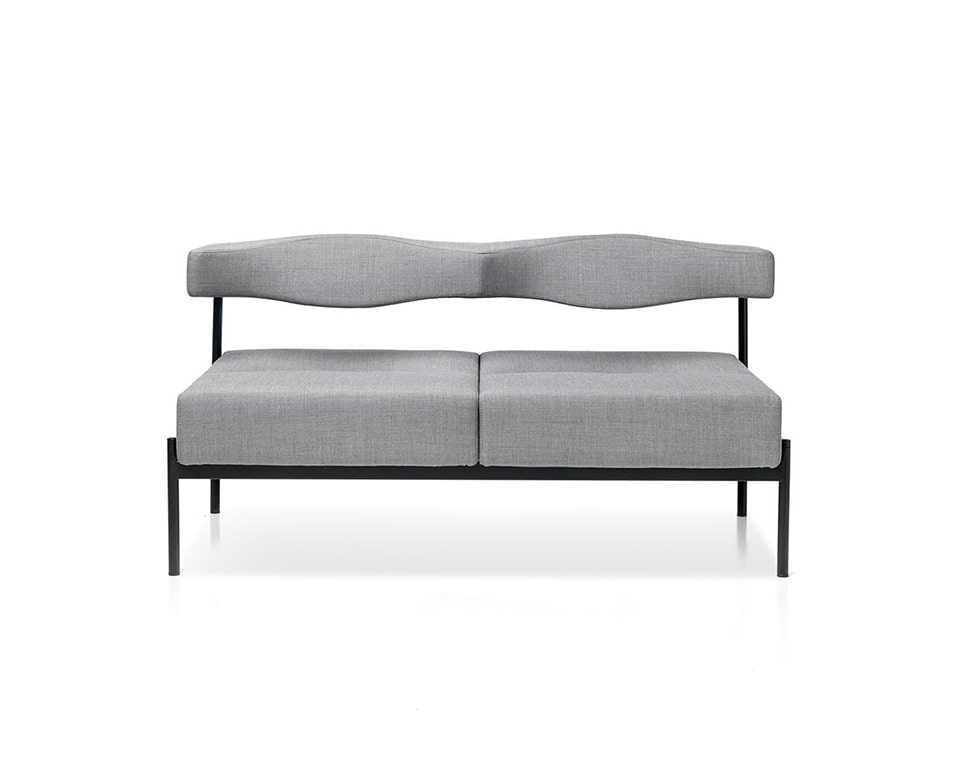 momo-two seat bench style sofa for reception seating areas in grey fabric