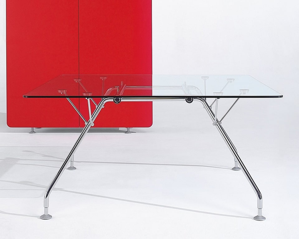High quality large square meeting table in 12mm clear glass with stylish chrome frame