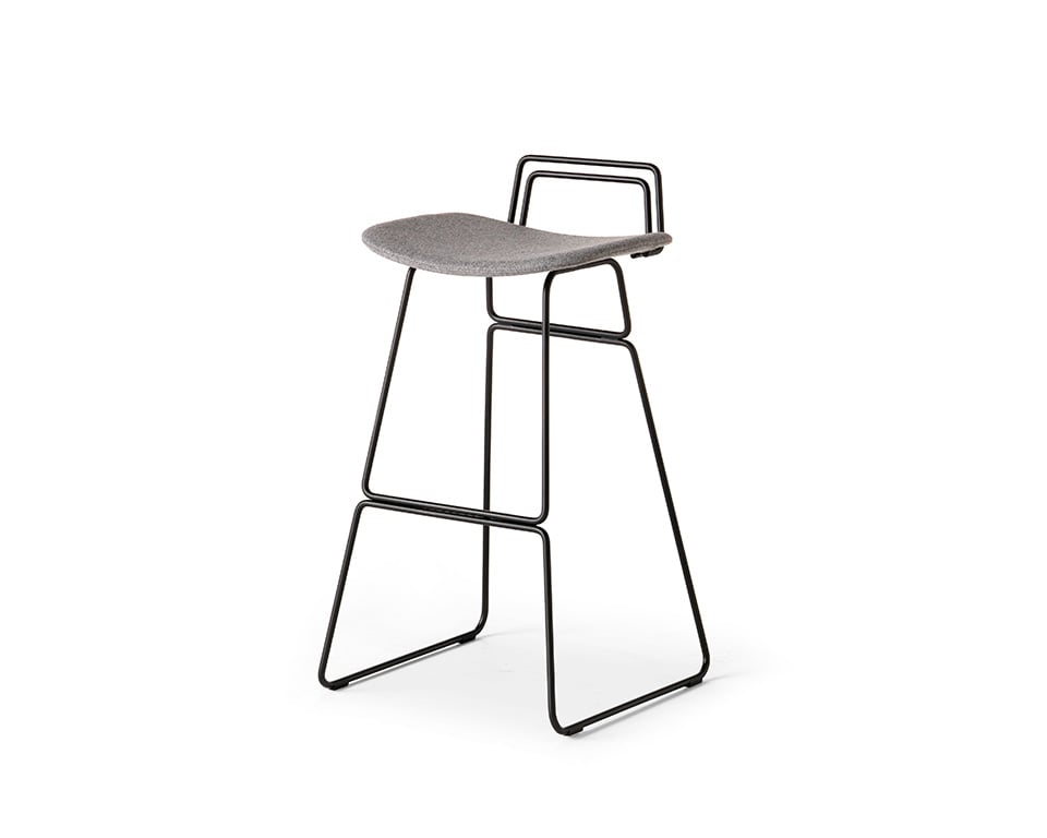 sketch fixed height bar stool with back with chrome frame and grey leather upholstery