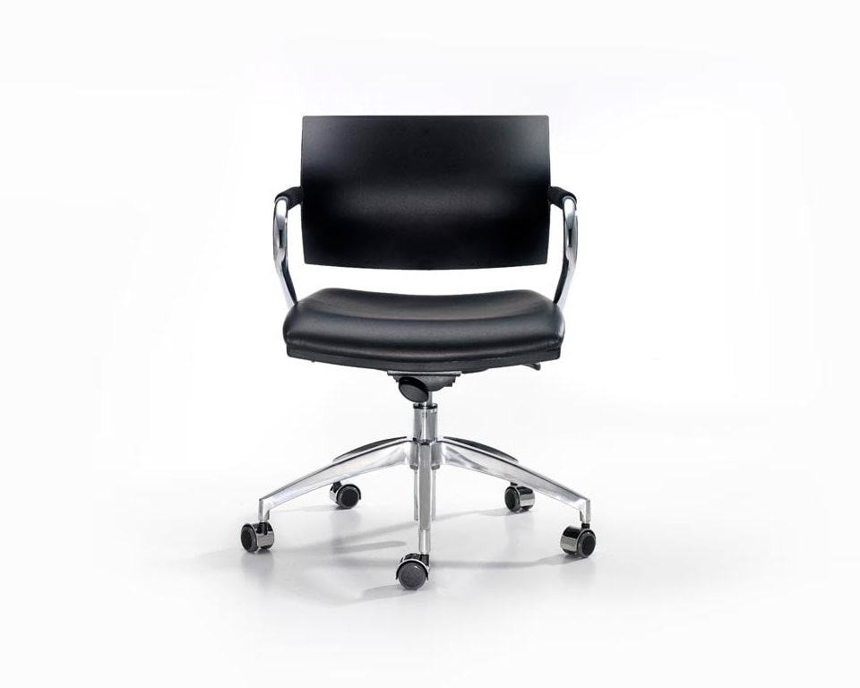 Aire jr home office swivel chair in black with a black leather seat pad
