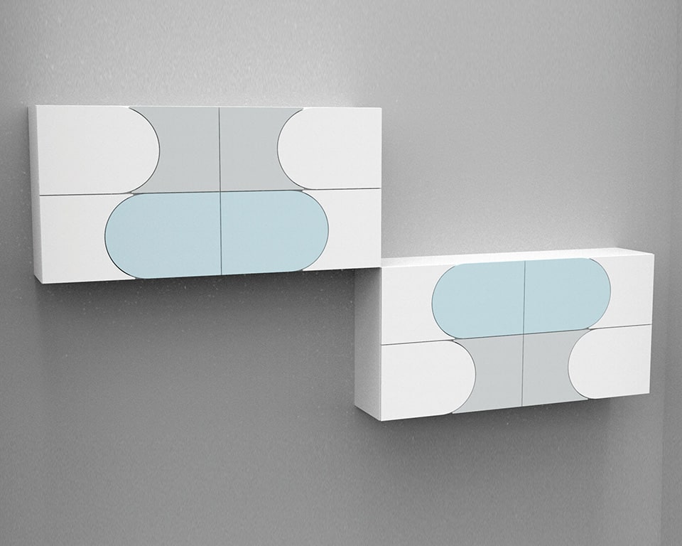 forme wall mounted boxes with concave and convex doors in lacquered colours
