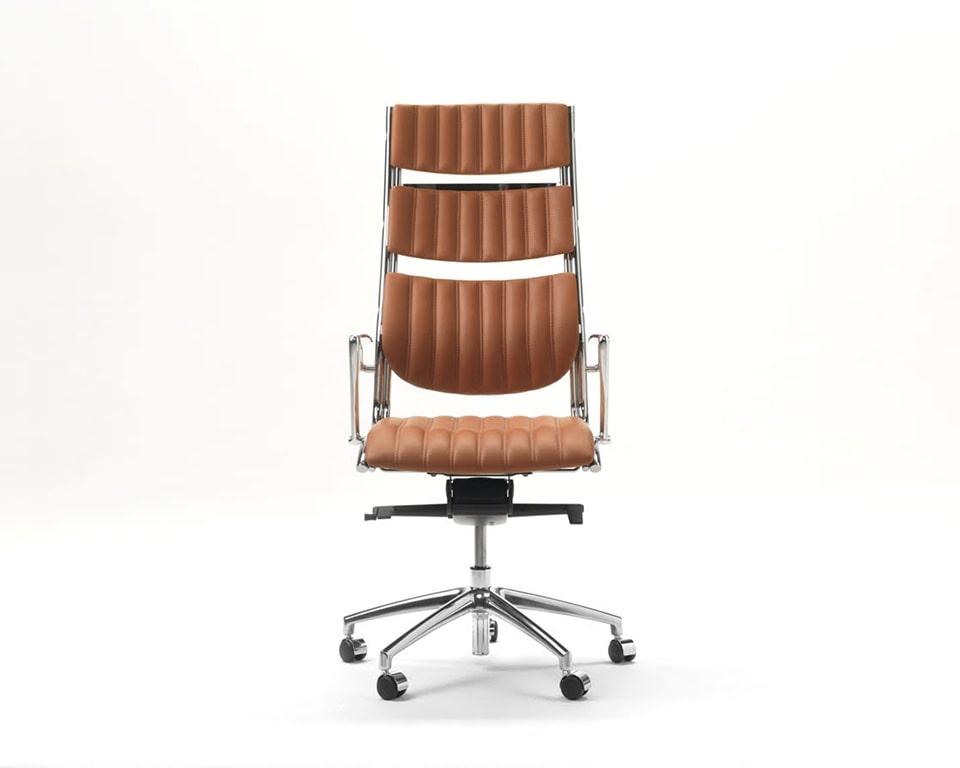 Havana High back Executive office Chairs with arms In Tan leather - Front view