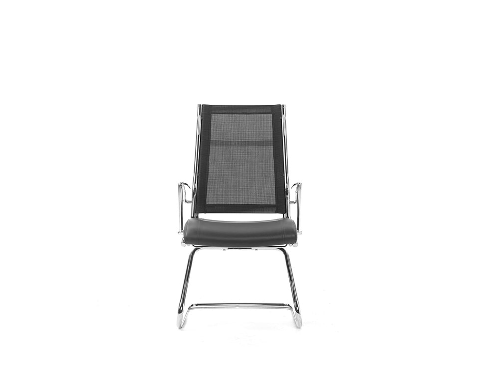 Havana Designer Office Chairs with Leather seat and mesh back rest shown here as the cantilever visitors chair in black leather and black mesh