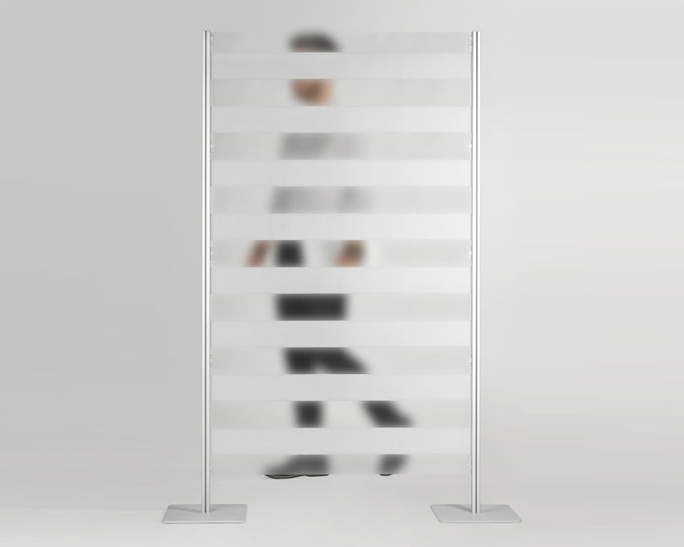 quinta free standing perspex screens in transparent or opaque versions