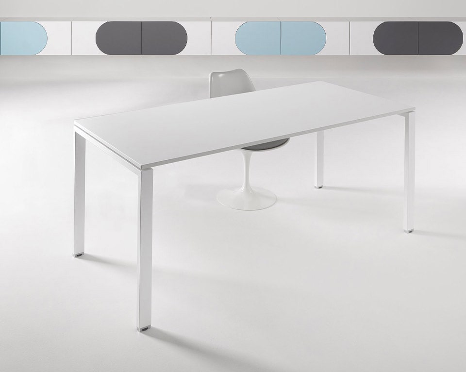 White Office Desk with White legs - Designer desks in rectangular or L shaped combinations for Small offices and home offices