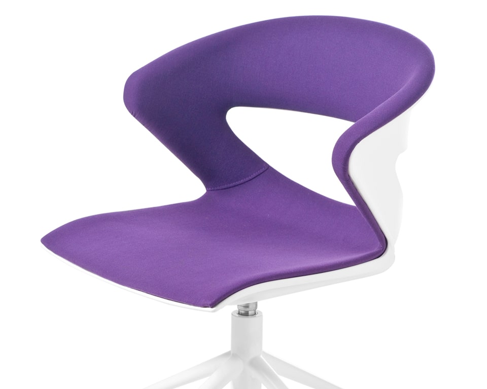 Luxury High quality swivel meeting chairs with castors - Stylish 4 spoke designer swivel base available with or without gas lift height adjustment. Fully upholstered polypropylene shells provide excellent comfort for long meetings. Shown here with a chrome frame and white frame with a fully upholstered seat and back in purple.