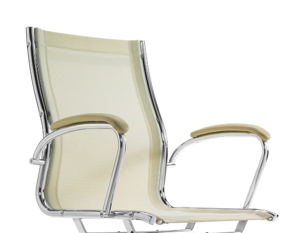 Havana mini upholstered arms version . Shown with a mesh back and leather upholstered arm pads