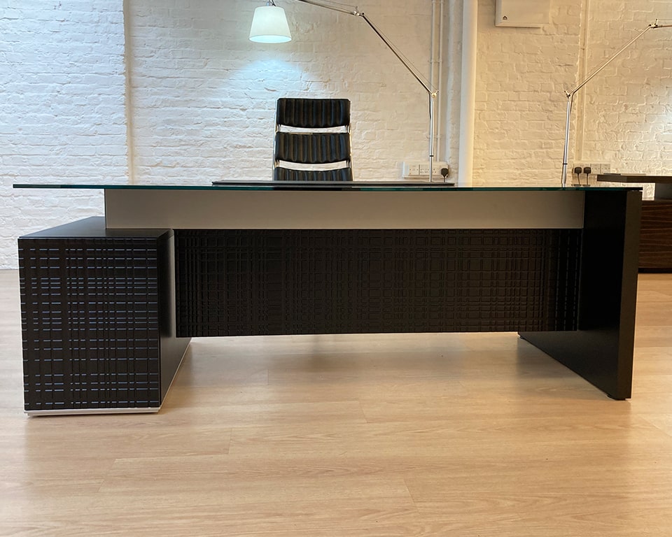 Black glass executive desk with drawers and modesty panel 2000 x 900 or 2200 x 900 - L shaped available