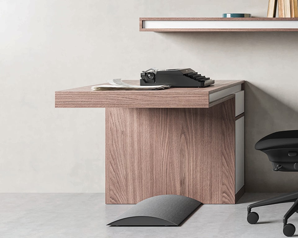 Small home office desk 1300 x 800 in Canaletto walnutwith storage and full cable management