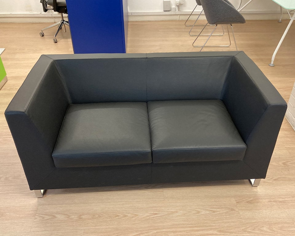 Black leather two seat office sofa