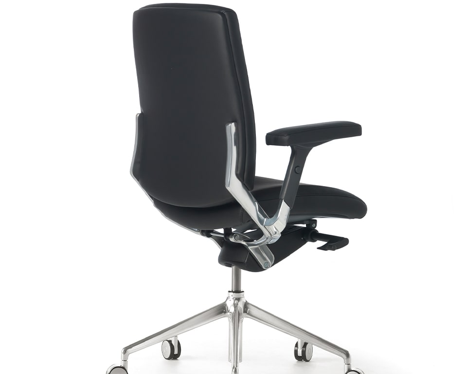 Designer executive office desk chairs with adjustable arms in leather or fabric - Black or white executive chairs