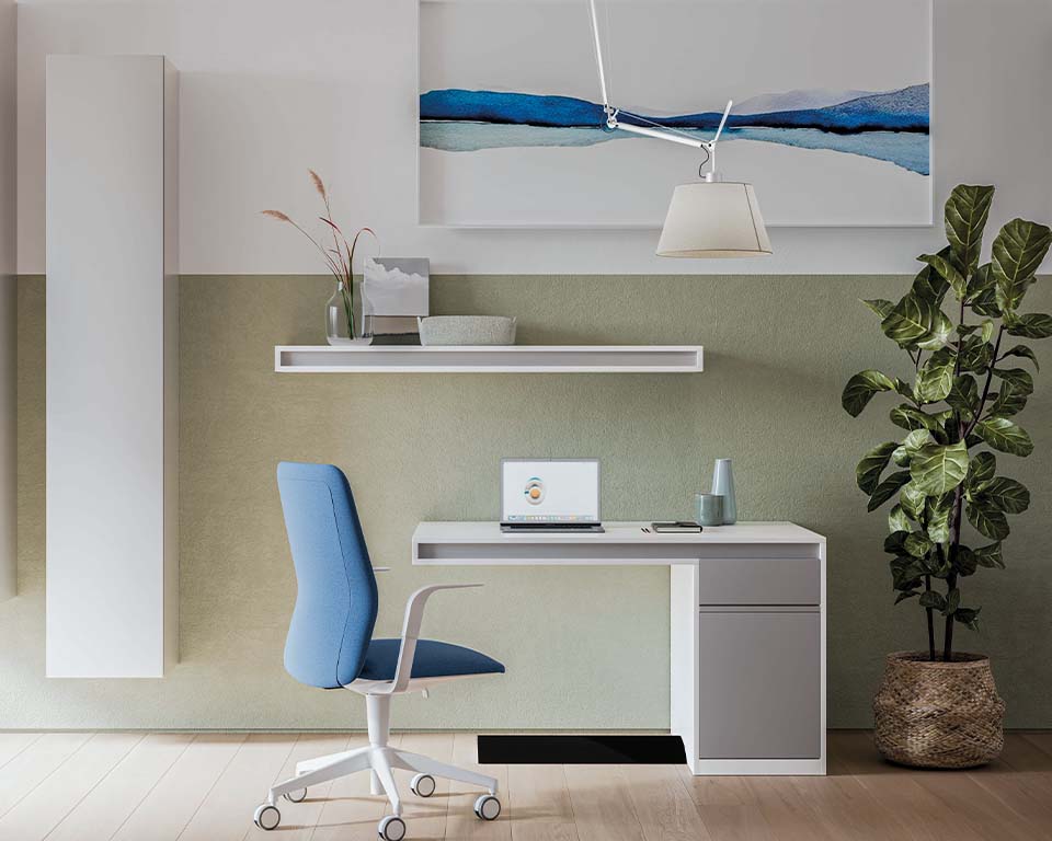Small home office desk with Storage and wire management 1300 x 700