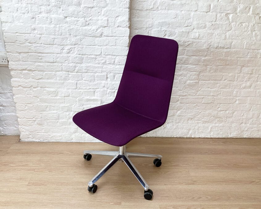 Slim Medium executive task chair in purple fabric with a 5 star die cast aluminium frame.tilt and gas lift