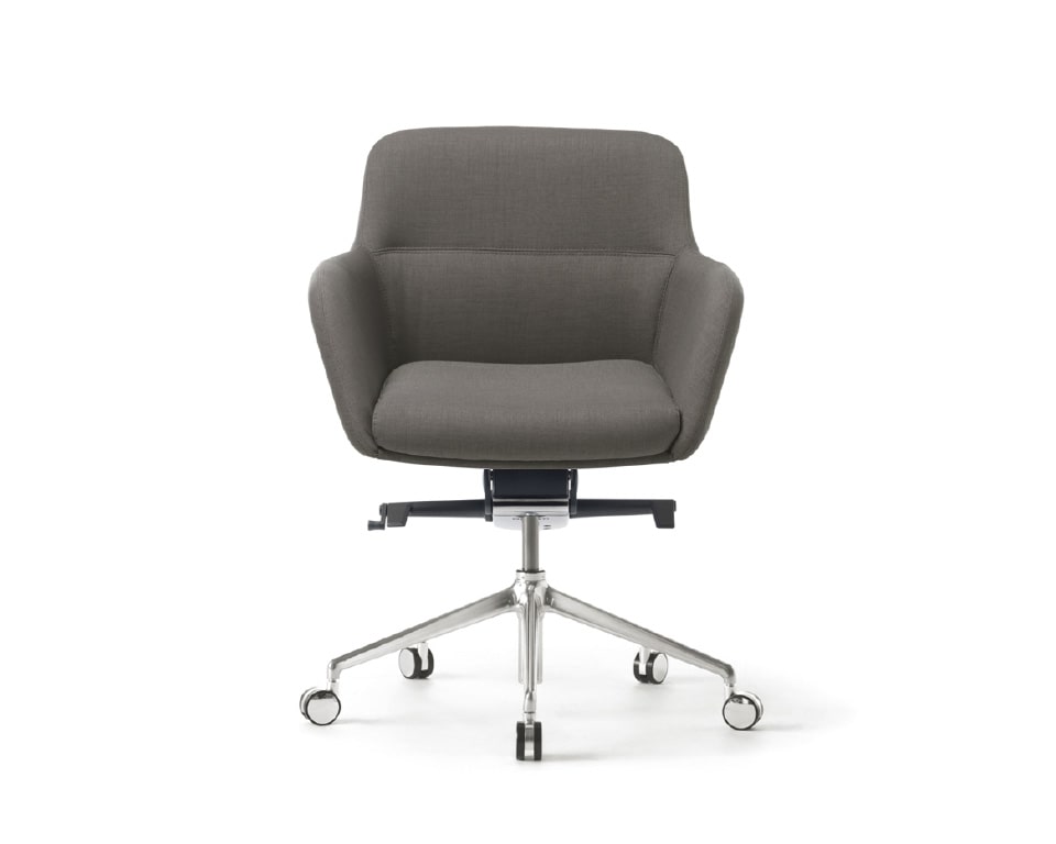 High - end Low back tub style home office chair in leather or fabric shown here in a dark grey fabric