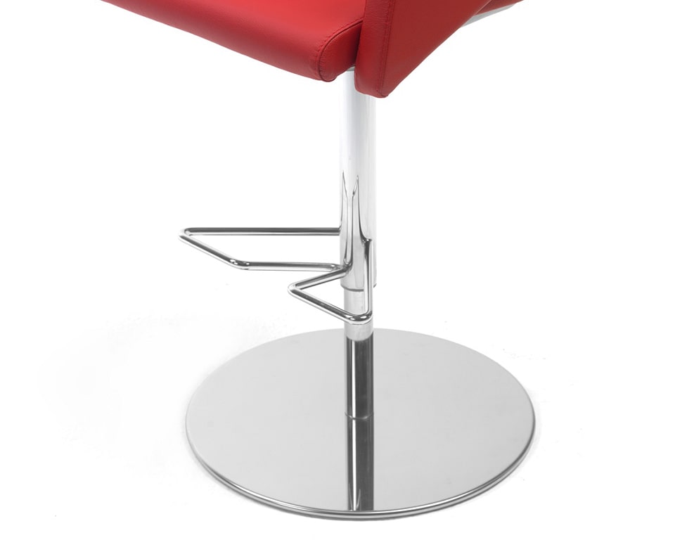 High quality solid steel round bar stool base with chrome cover plus detail of the chromed foot ring