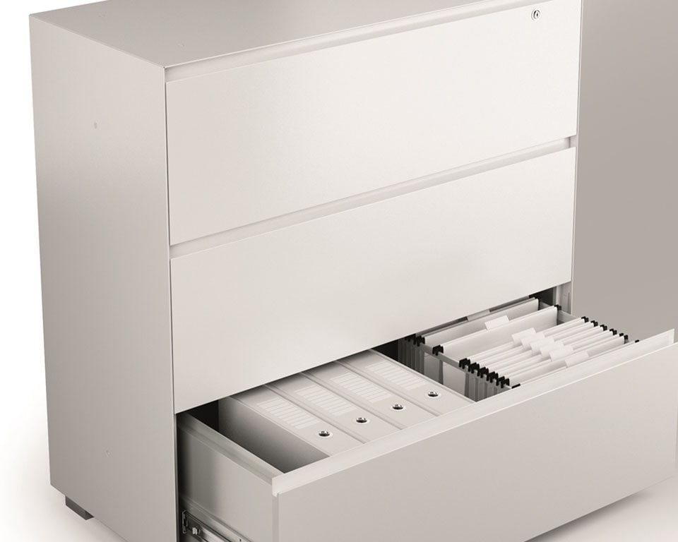 Three door 1000 mm wide lockable filing cabinet - high end filing cabinets in white black or aluminium grey