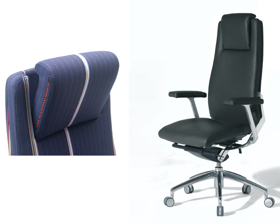 High end High back executive office chairs with fully adjustable headrests. Height adjustable arms and die cast aluminium frame