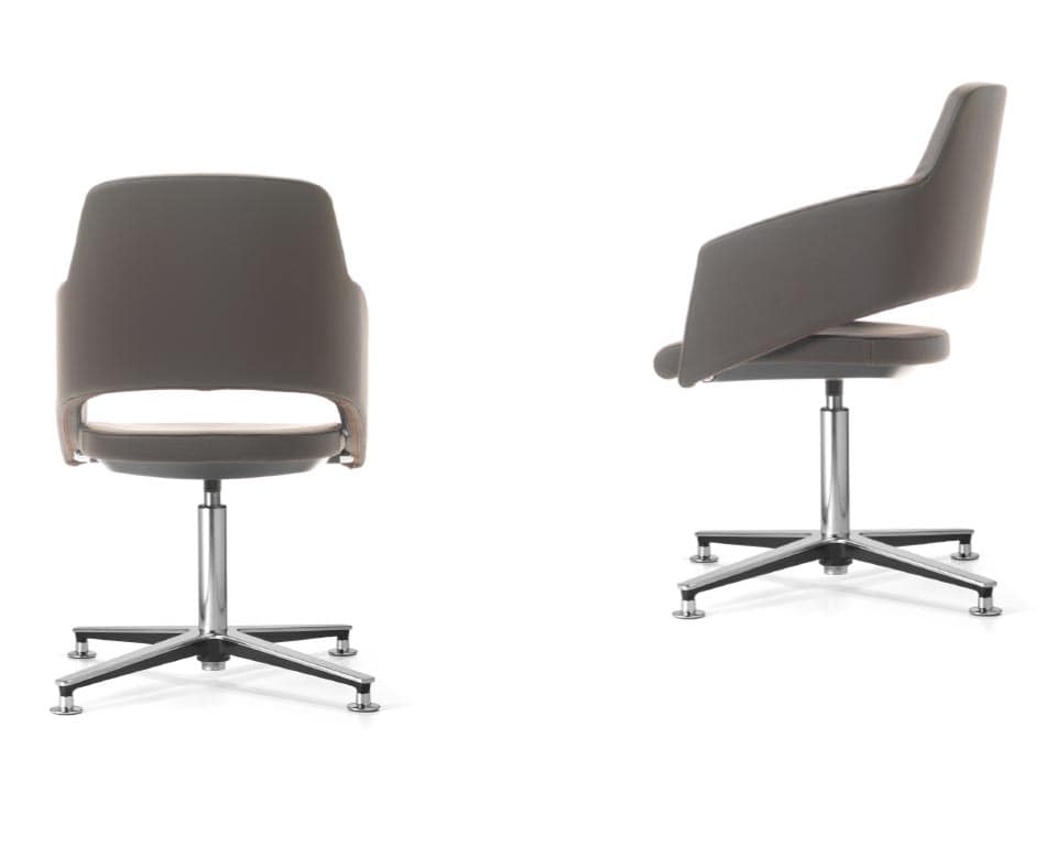 MAJOR MEETING - high end meeting room chairs with swivel bases in die cast aluminium. upholstered in genuine Italian leather or fabric. Designed by Fiorenzo Dorigo