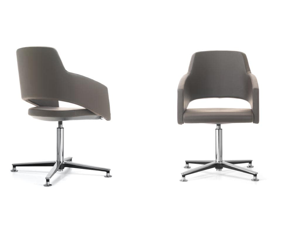 MAJOR MEETING - high end meeting room chairs with swivel bases in die cast aluminium. upholstered in genuine Italian leather or fabric. Designed by Fiorenzo Dorigo