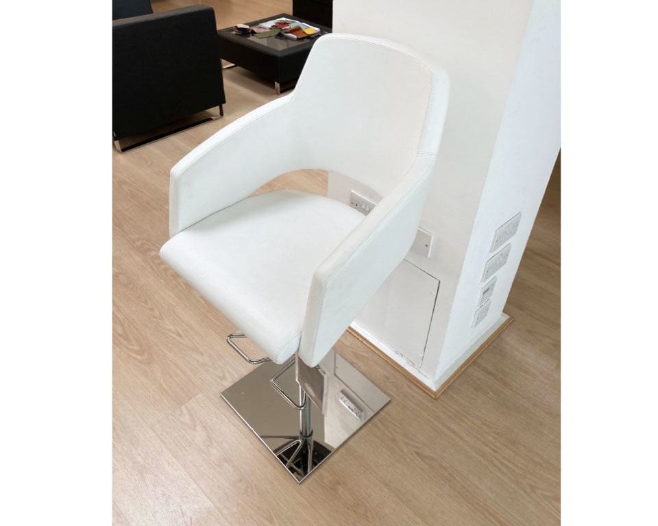 WHite leather bar stool with arms - High end height adjustable swivel barstool with a chrome frame