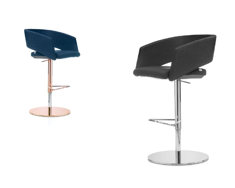 High quality Italian bar stools with backs and arms. Curved back detail . Shows an option for the metal copper 24 frame finish
