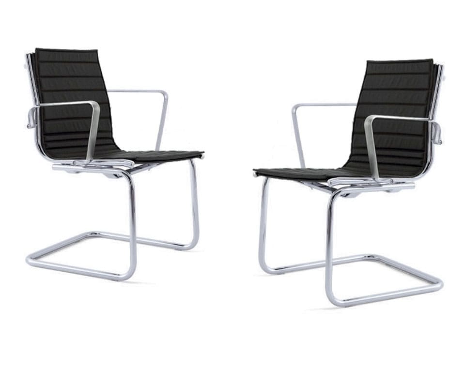 Low back luxury executive chairs in black leather - Die cast aluminium arms and chrome cantilever frame