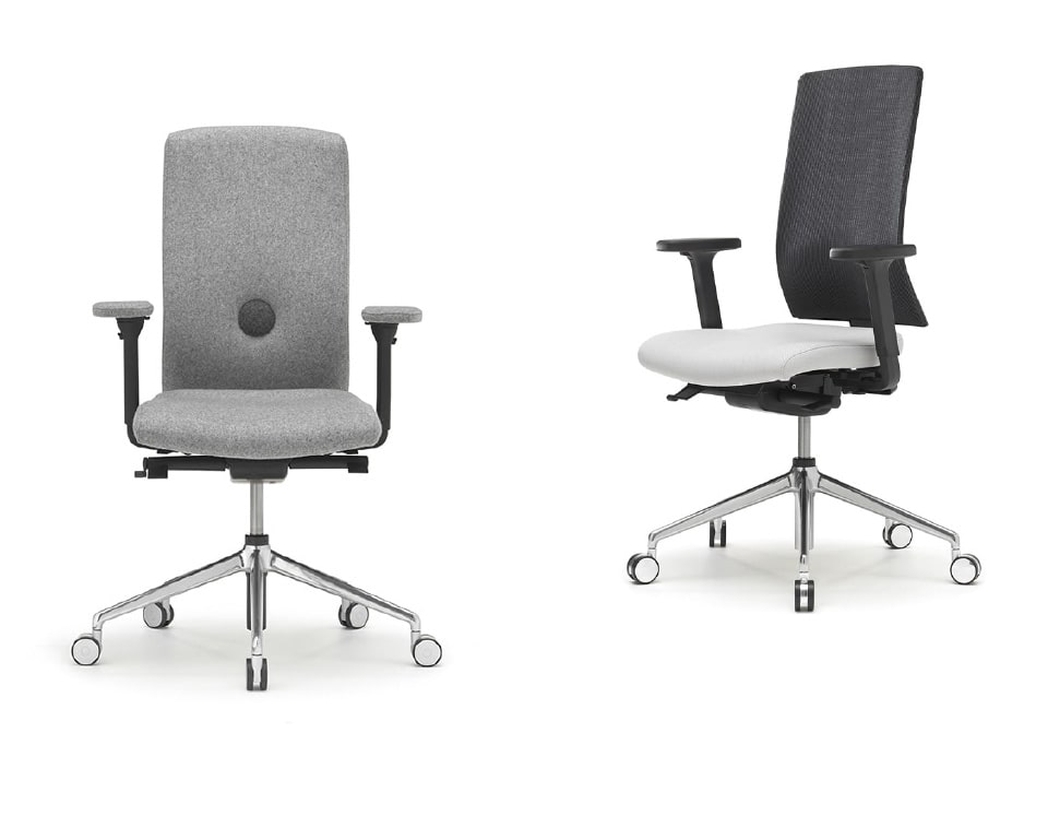 Fully upholstered high end task chairs or with a stylish mesh back. Ergonomic and fully adjustable