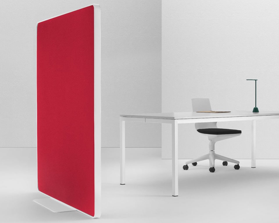 High end Free standing designer free standing screens and office dividers with a black or white frame. Upholstered in fabric or the panels are in fashionable matt lacquered colours