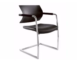 stylish chrome cantilever chair in black leather