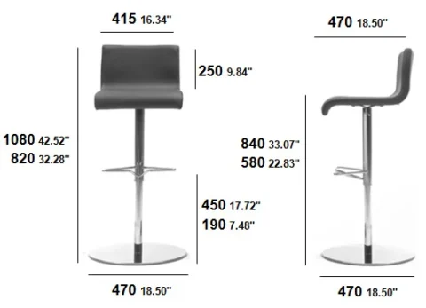 The dimensions for the stunning high quality bar stools with a round base