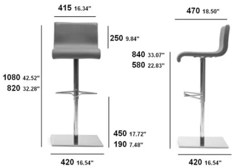 The dimensions for the stylish high end bar stools with a square base