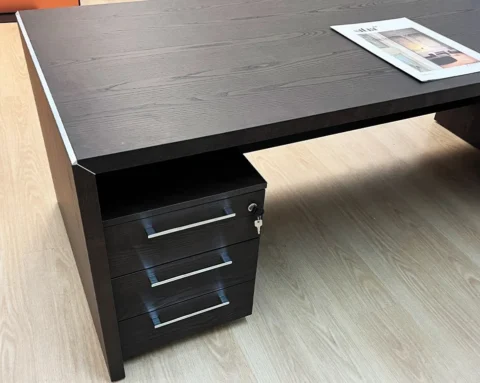 Luxury dark wood executive desk with a matching 3 drawer pedestal