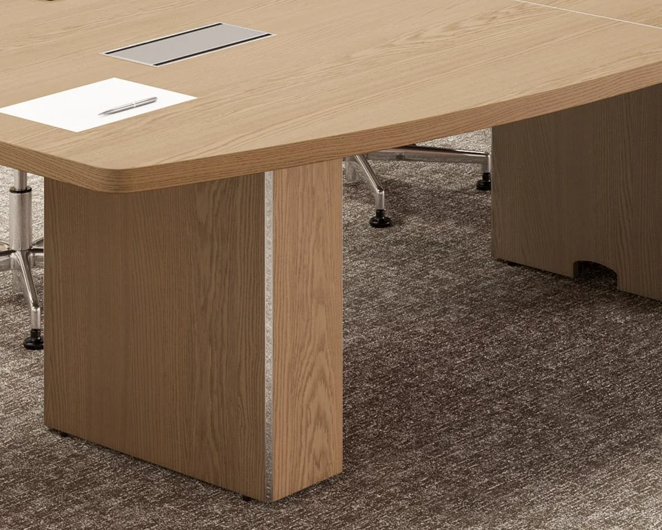 luxury boardroom table with a thick top and cable management