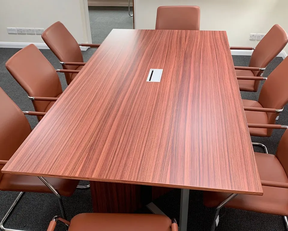 real wood meeting room table with top access box