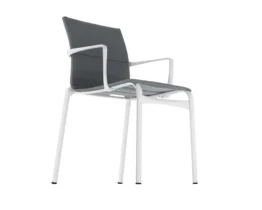luxury upholstered stacking chair with white frame and grey fabric