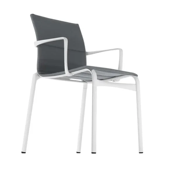 Luxury upholstered stacking chair with white frame