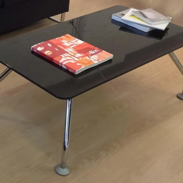 Black glass coffee table rectangular with curved corners