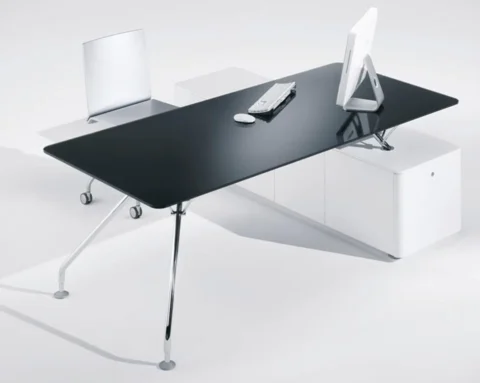 Luxury black desk with a white credenza storage extension