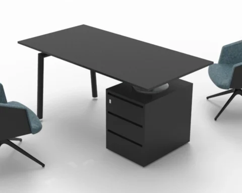 Black lacquered home office desk with drawers