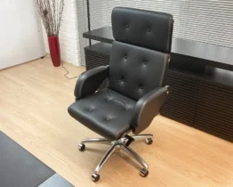 high back executive office chair in black leather and wood