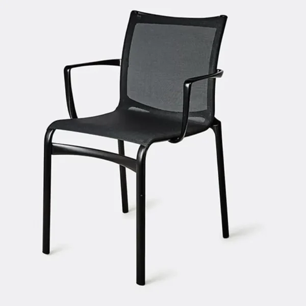 Black mesh stackable meeting room chair with arms