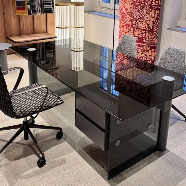 Stunning black smoked glass executive desk with drawers