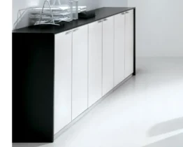 black lacquered modular sideboard with white lacquered doors