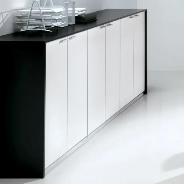 Black lacquered modular sideboard with white lacquered doors