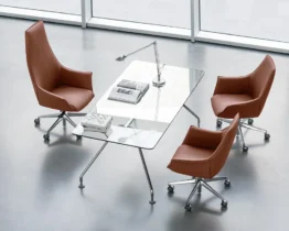 large clear glass desk or table with chrome legs
