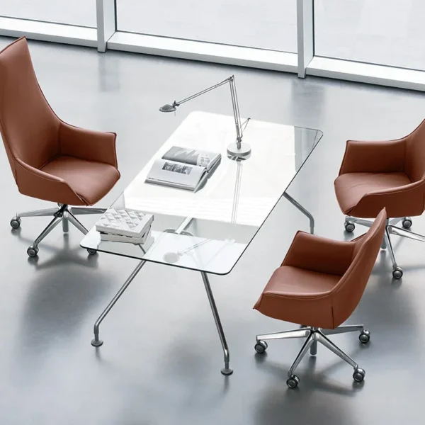 Large clear glass desk with chrome legs