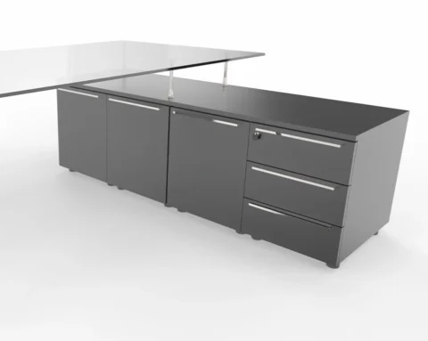 Large corner desks with a long side return and storage